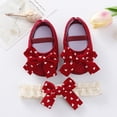 thumbnail image 4 of Infant Baby Girls Crib Shoes Soft Sole Slippers Bow Princess Newborn Dress Wedding Flat Shoes with Headband, 4 of 4