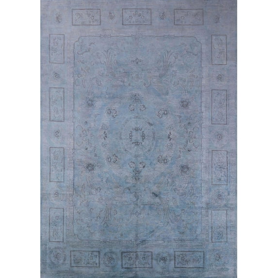Ahgly Company Indoor Rectangle Mid-Century Modern Columbia Blue Oriental Area Rugs, 7' x 10'