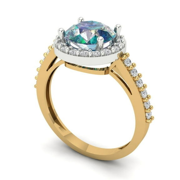 1.86 ct Round Cut Blue Moissanite Halo Engagement Ring for Women in 18K White/Yellow Gold
