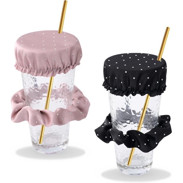 Paquete de 2 coleteros protectores para bebidas, color negro + rojo, cubiertas antipicazón para bebidas con orificio para pajita, reutilizables y lavables, para la mayoría de las bebidas