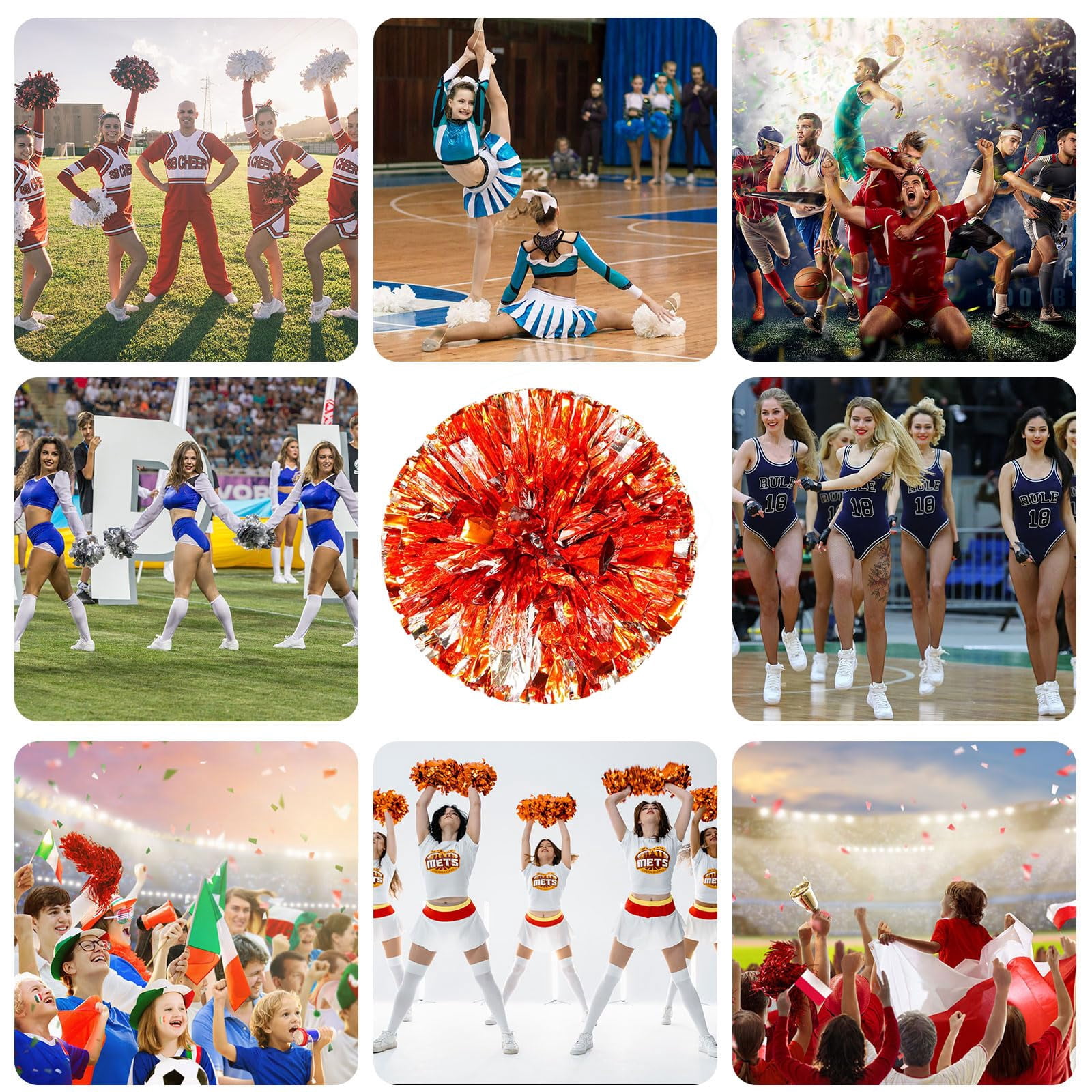 Pom Poms Cheer 22 Pcs with Four Finger Handle, Cheerleading Handheld Squad Pompoms for Sports Team Cheer Spirit Games Dance Party Adults