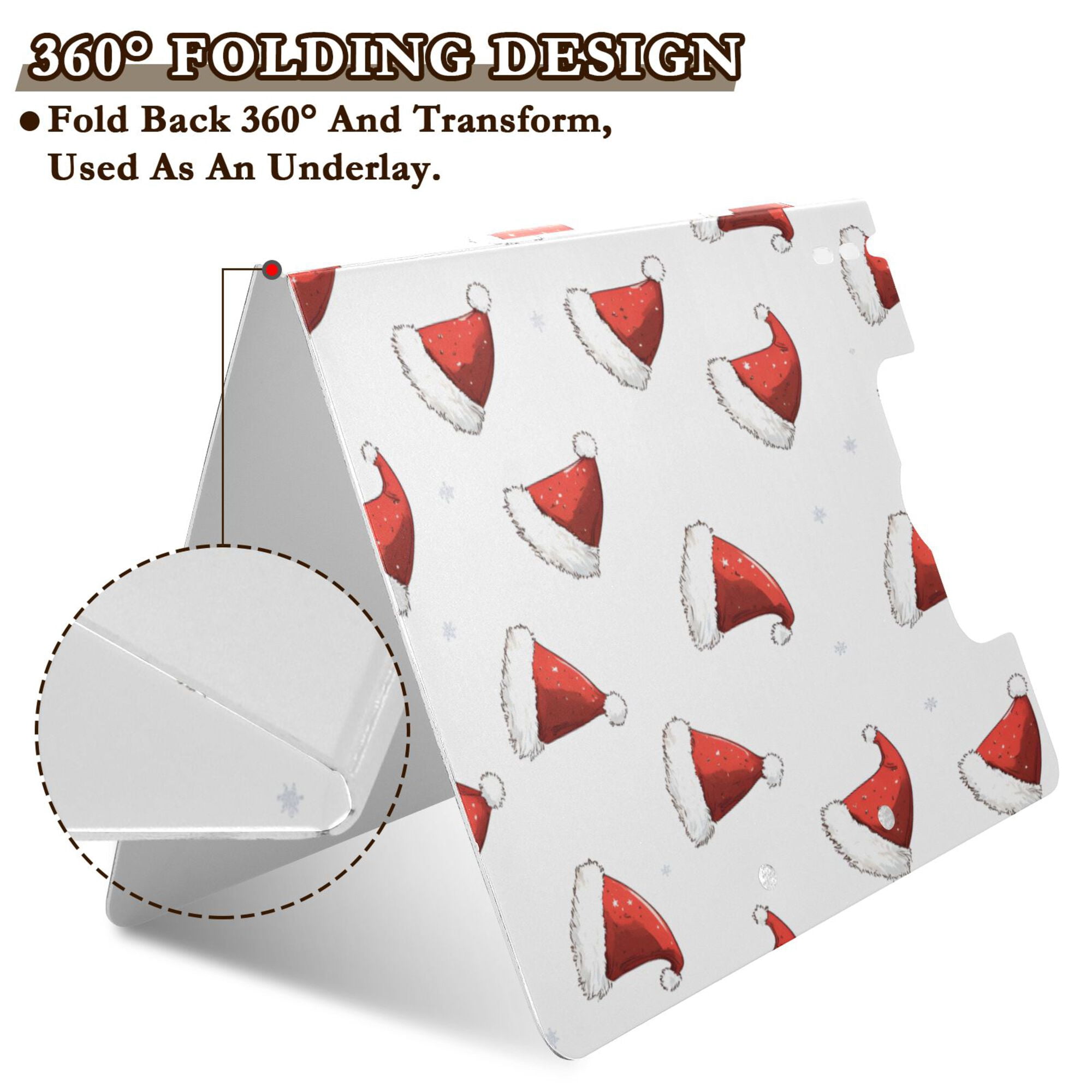 FORMRS A4 Clipboard Folder with Pen Holder Horizontal Foldable School Office Binder, Cute Santa Hats Pattern
