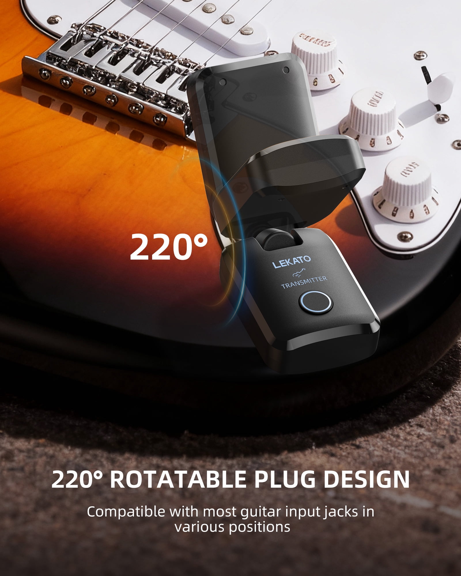 LEKATO WS-300 Wireless Guitar System with Charging Case 2.4 GHz Rechargeable Audio Wireless Guitar Transmitter Receiver High Fidelity Sound for Guitar Bass and Keyboard