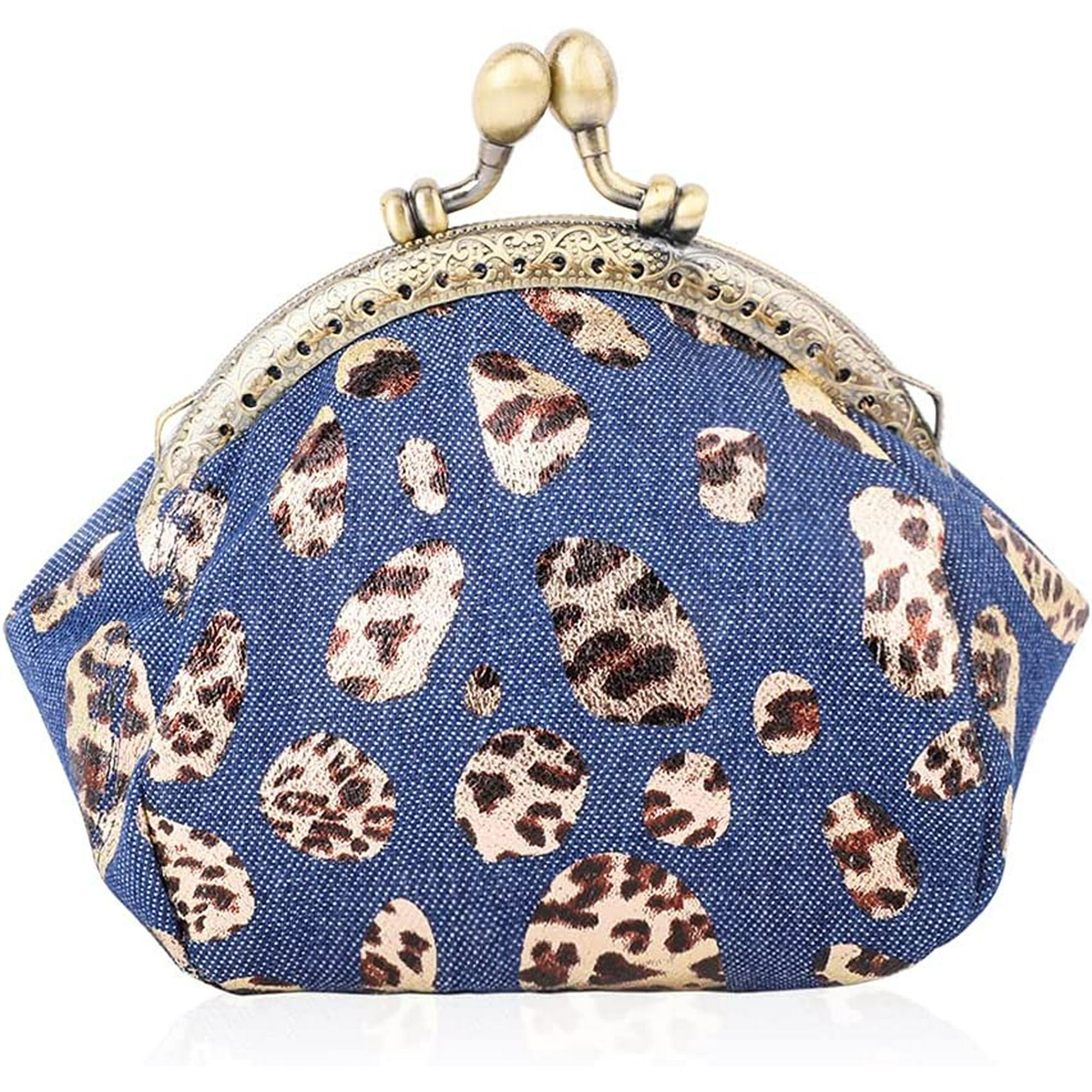 Heytea Coin Purse Coin Bag Vintage Pouch Kiss Lock Change Purse Rose Pattern Wallets Coin Pouch for Party Favors Gifts Leopard