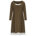 thumbnail image 6 of Casual Crew Neck Dress for Women Midi Dress Long Sleeve Pullover Cocktail Dresses Patchwork Pleated Solid Color Button Dress, 6 of 6