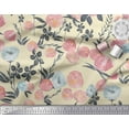 thumbnail image 3 of Soimoi Yellow Cotton Poplin Fabric Leaves & Peach Floral Watercolor Printed Craft Fabric by The Yard 56 Inch Wide, 3 of 3