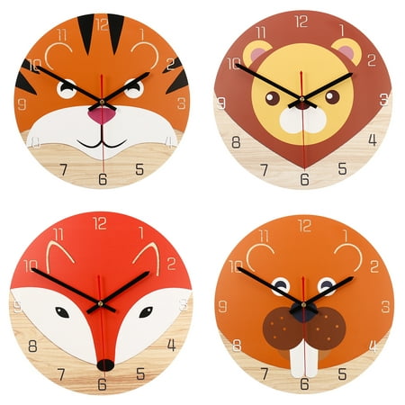 Asewon Cute Cartoon Animal Mute Round Wall Clock Lion Tiger Fox