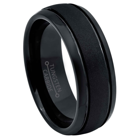 2-Tone Tungsten Carbide Mens Wedding Band - Comfort Fit Polished Black & Rose Gold IP Center Tungsten Anniversary Ring -#825WFs10