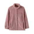 thumbnail image 3 of Women's Solid Color Casual Zipper Stand Collar Fleece Jacket Coat Outerwear for Loose Fit Long Sleeve Sports Outfits Streetwear Loungewear Fashion Essential Gift for Women, 3 of 8