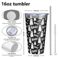 thumbnail image 4 of 16oz Tumblers Halloween Ghost Boo Pattern Stainless Steel Vacuum Insulated Double Wall Travel Tumbler Cups Mug with Lid and Straw,Cleaning Brush for Coffee,Tea, 4 of 4