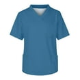thumbnail image 2 of Men's Scrubs Tops Classic Fit V-Neck Short Sleeve Working Nursing Uniform Shirt with Pockets Blue S, 2 of 4