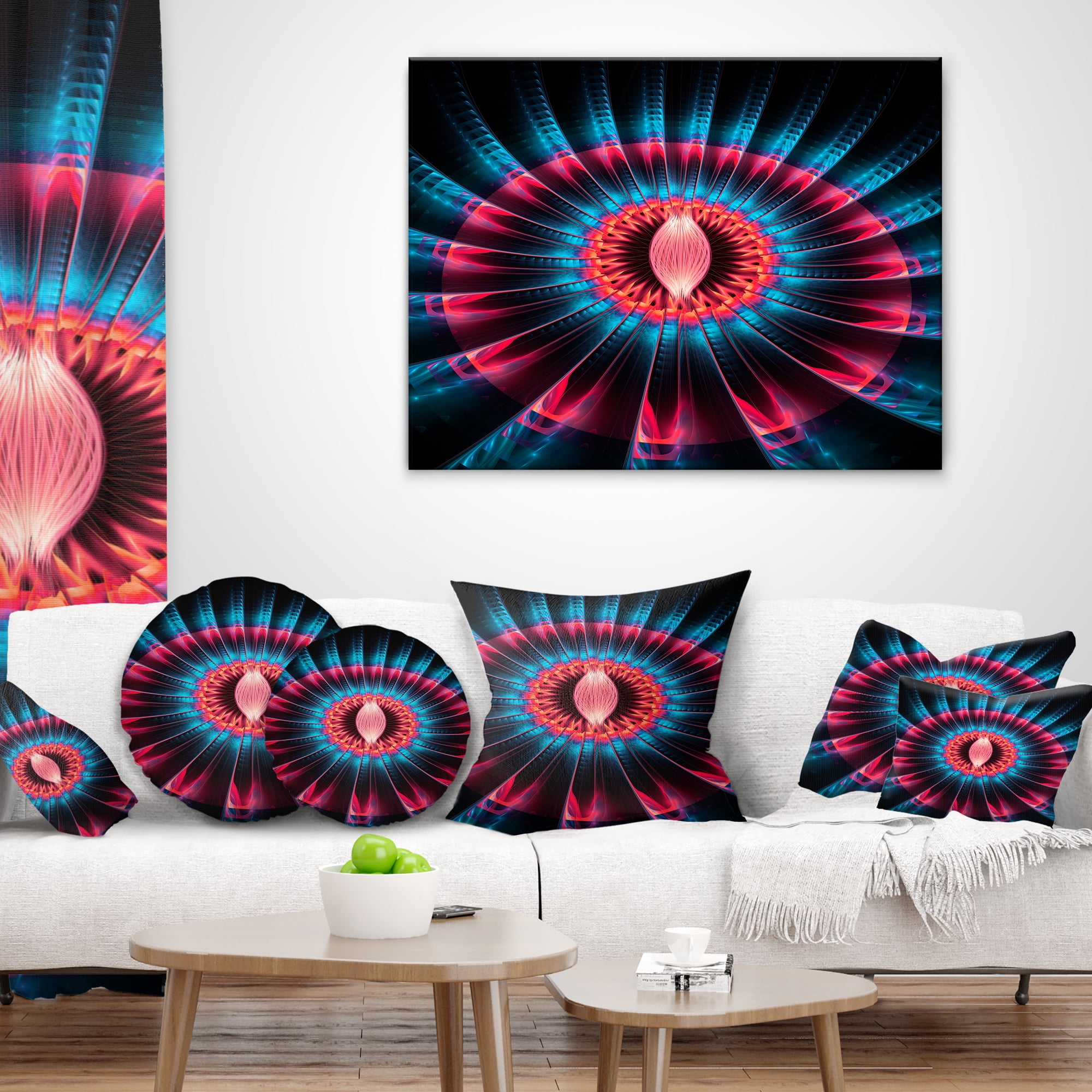 Designart Abstract Colorful Fractal Flower - Floral Throw Pillow - 18x18