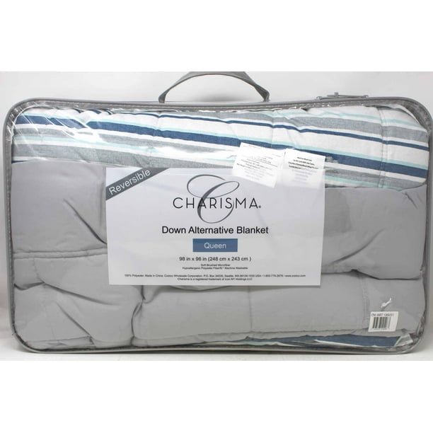Charisma Reversible Down Alternative Queen Blanket Stripped Blue 1 Count