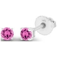 thumbnail image 2 of Decadence Solid 14K White Gold 3mm Round Created Pink Sapphire Birthstone Screwback Stud Earrings, 2 of 5