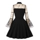 thumbnail image 4 of Vestido de cóctel oscilante de fiesta con bordado de mariposa sólido de malla con botones y cuello vuelto con mangas acampanadas a la moda para mujer Fridja  NMB486, 4 of 8