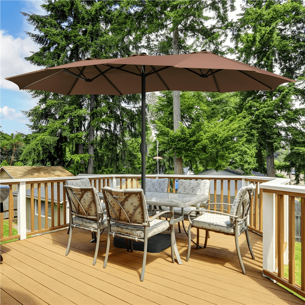 Renwick 15 FT Twin Patio Parasol with Crank Lift, Brown