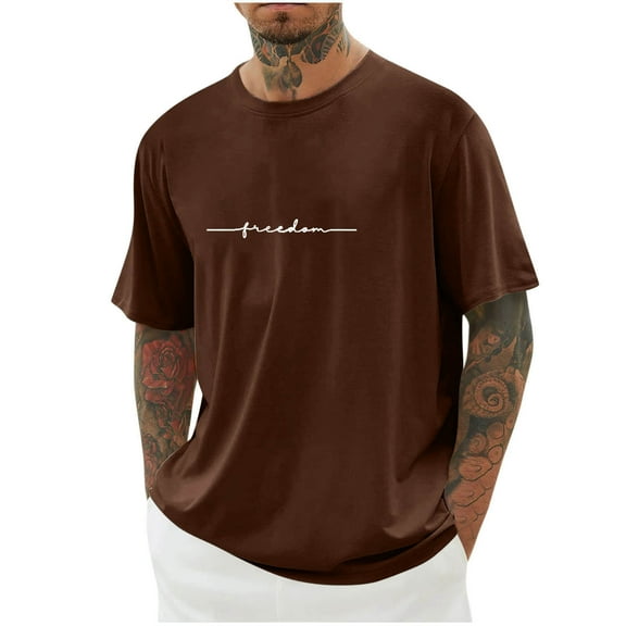 Shiyifun Graphic Tees Men Letter Print Tee-shirts Short-Sleeved Crew Neck Sports T-Shirts for Men Casual Fashion Tops, Brown, XL