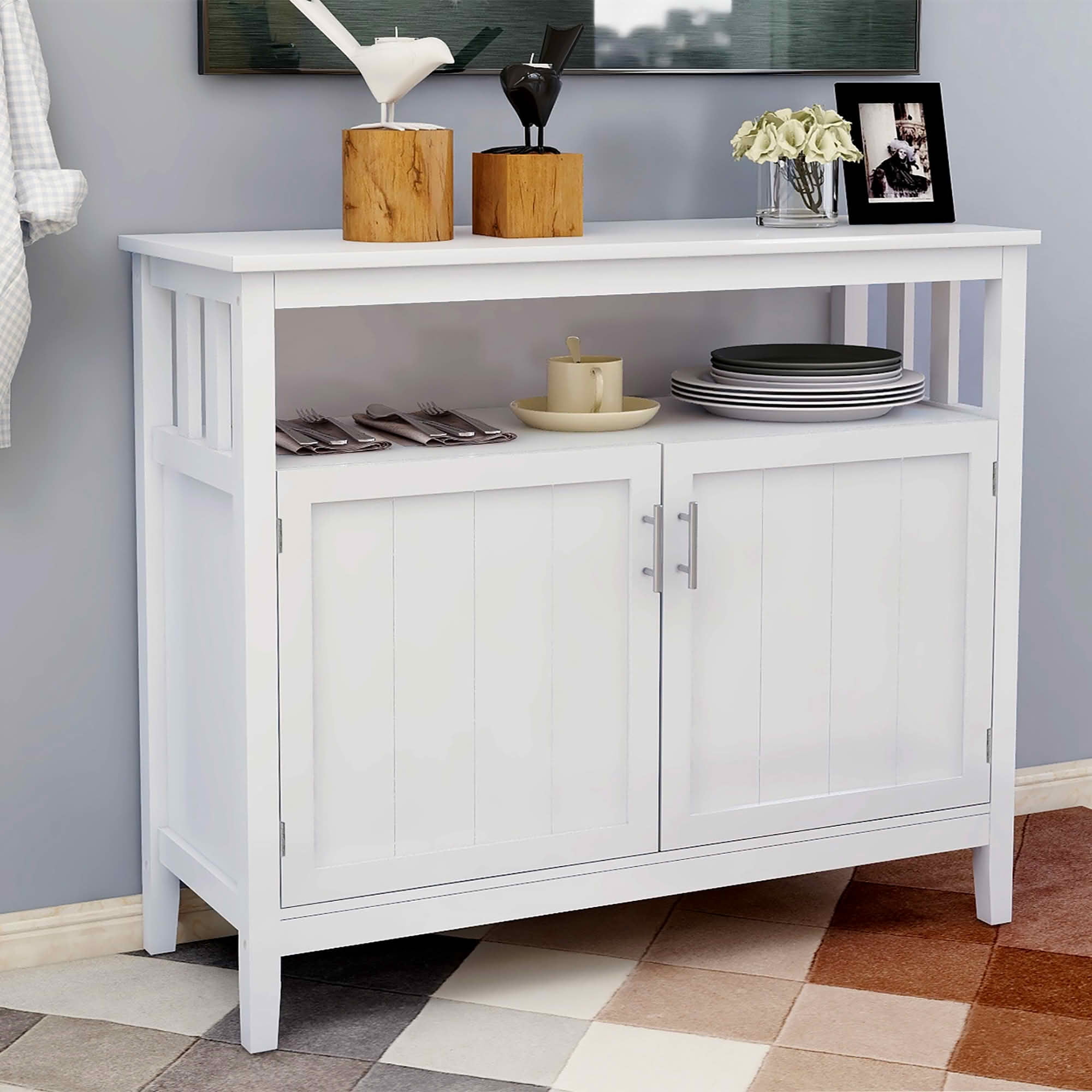 MAYEERTY Kitchen Storage Sideboard and Buffet Server Cabinet White
