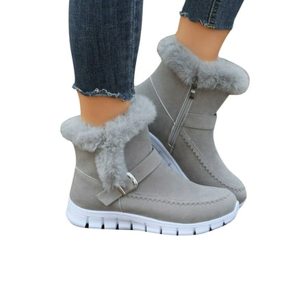 

Zodanni Womens Slip Resistant Winter Shoes Walking Comfortable Zip Up Snow Boots Lightweight Buckle Warm Ankle Boot Grey 7