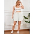 thumbnail image 2 of SHOWMALL Women's Plus Size Athletic Shorts with Pockets, White 1X Cotton Blend Workout Shorts with Side Slits & Drawstring, 2 of 9