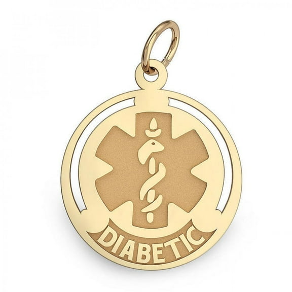 14K Gold Round Medical "Diabetic" Charm - 3/4 inch x3/4 inch