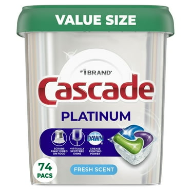 Cascade Platinum Dishwasher Pods, Dish Detergent ActionPacs, Fresh, 74 Count (2 Packs)