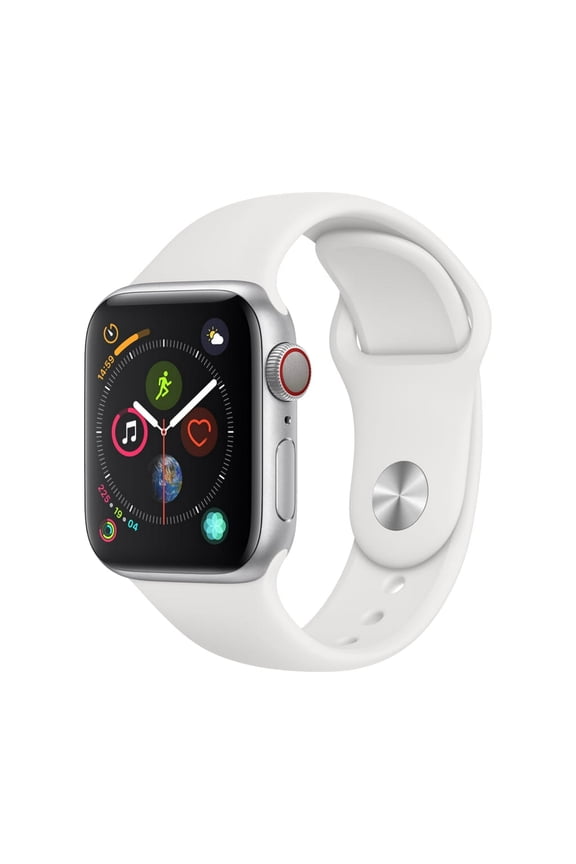 Restored Apple Watch Series 4 + Cellular 44mm Silver Aluminum Case with White Sport Band, (Refurbished)