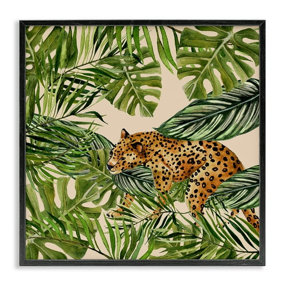 Stupell Industries Botanical Leopard on Branch Plants & Flowers Painting Black Framed Art Print Wall Art, 12 x 12