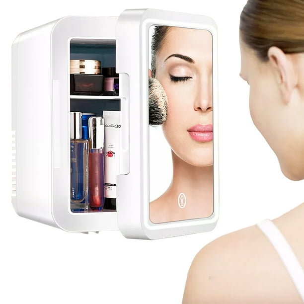 Qulable Portable Mirrored Beauty Fridge,5L LED Cosmetics Mini