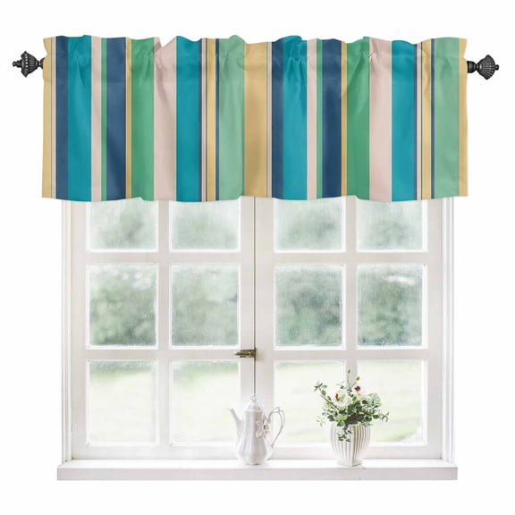 Blue Green Yellow Striped Kitchen Valances for Windows 42x12 Inch Kitchen Curtains Valances Rod Pocket Modern Stripes Art Farmhouse Bathroom Window Valances for Window Treatment Decor