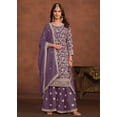 thumbnail image 4 of Faux Georgette Purple Embroidered Festive Palazzo Suit, 4 of 4