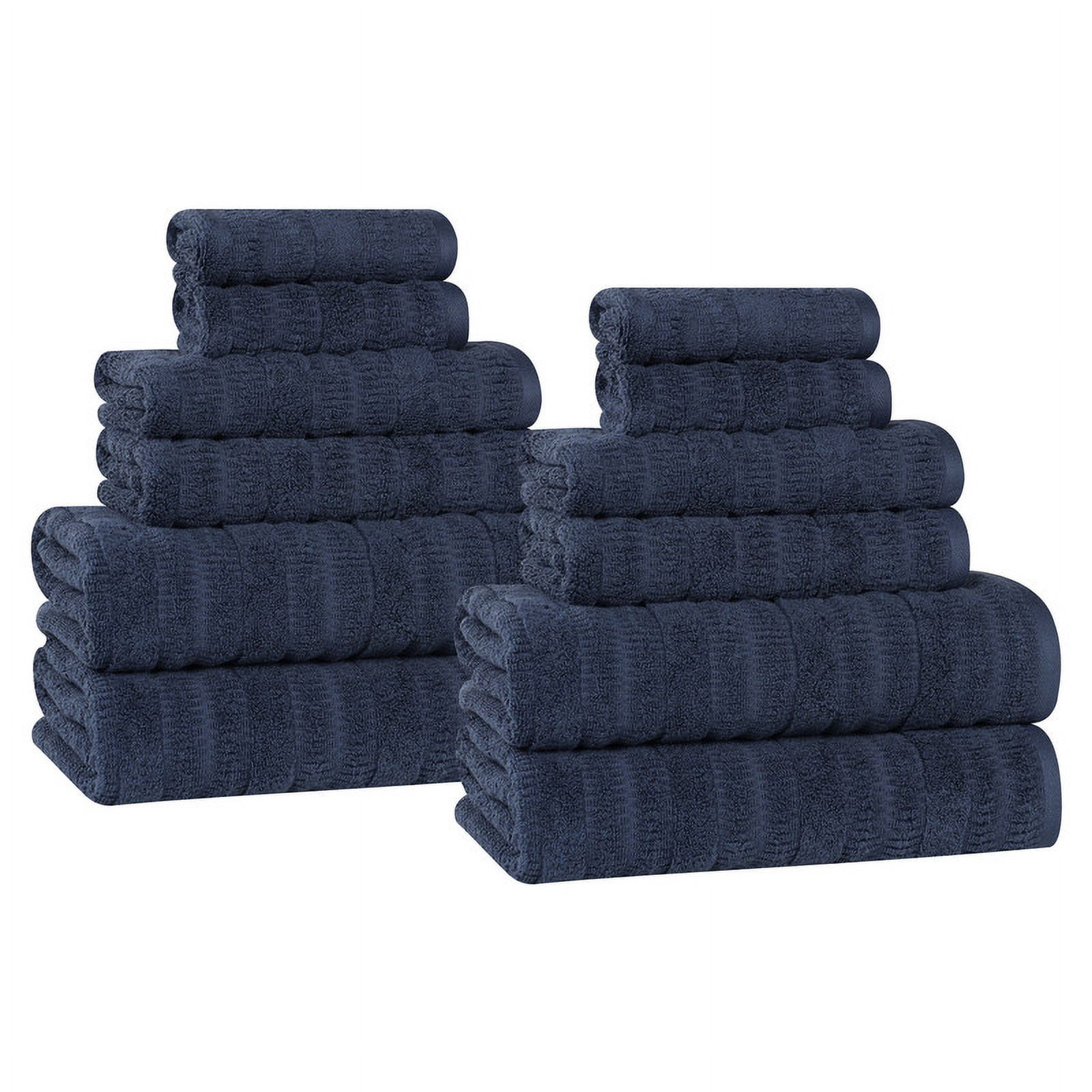 Superior Mika Smart Twist Cotton Medium Weight 12 Piece Towel Set, Quick Dry Towels, Navy Blue