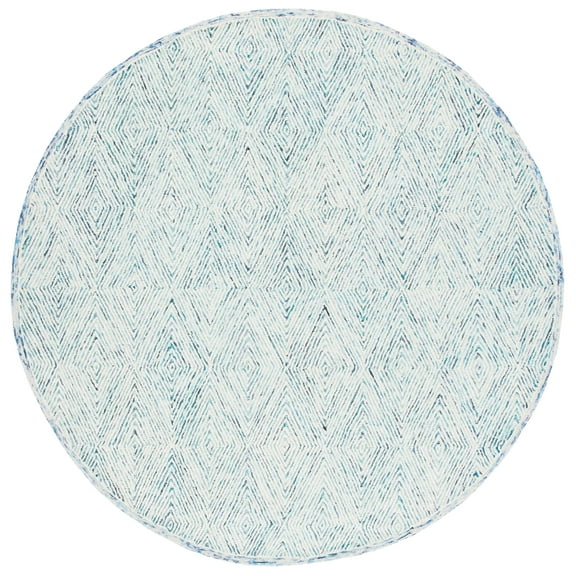 SAFAVIEH Capri Nicholas Diamond Wool Area Rug, Blue/Ivory, 7' x 7' Round
