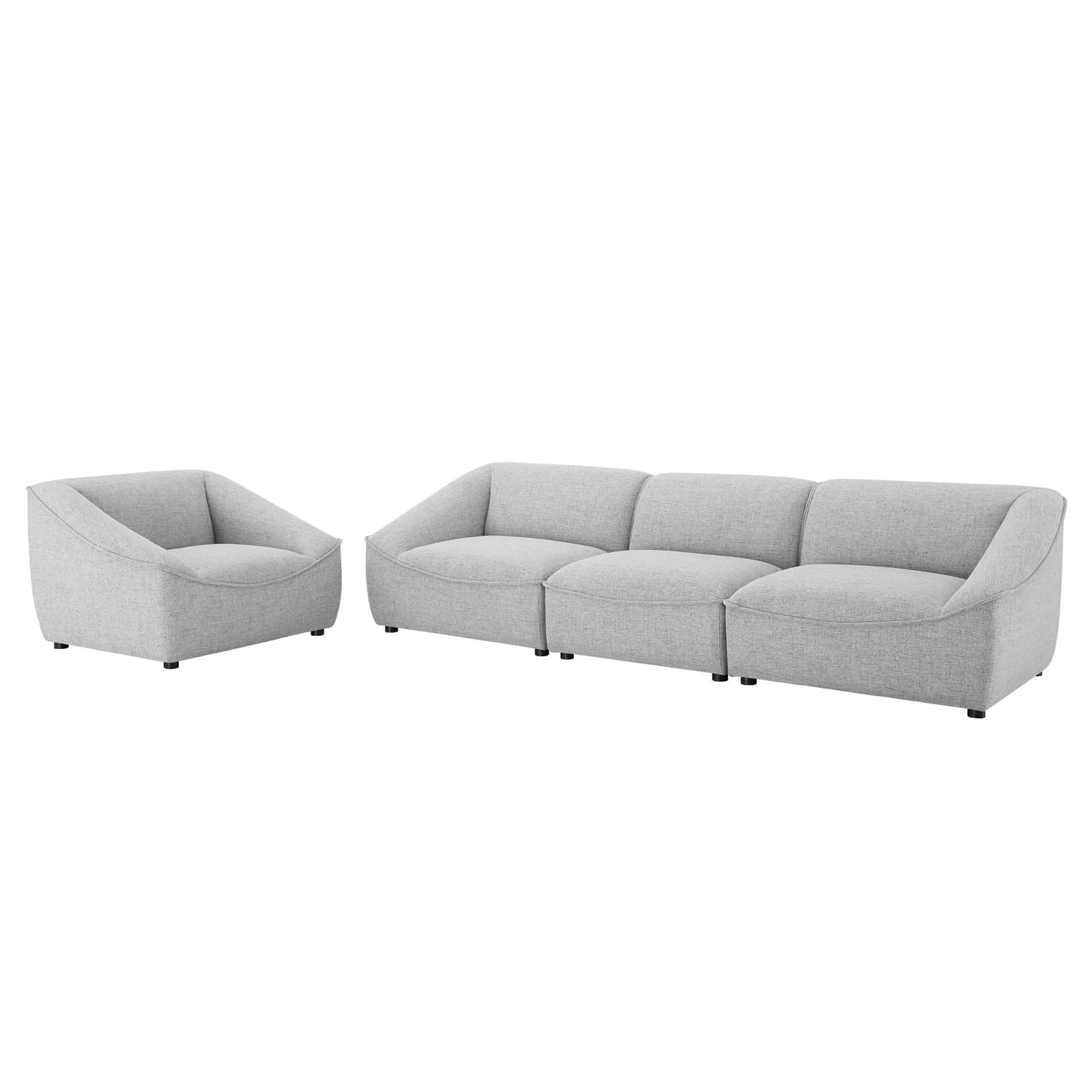 Armchair and Sofa Set, Fabric, Light Grey Gray, Modern Contemporary Urban Design, Living Lounge