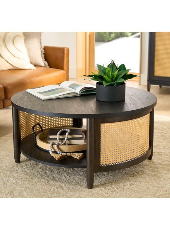 Better Homes & Gardens Springwood Caning Coffee Table, Charcoal Finish