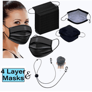 4 Layered Black Disposable Face Mask Black Masks for Women, Kids and Men 50pcs 4ply Face Masks with Activated Carbon Masks Disposable Eco Friendly with Elastic Ear Loop