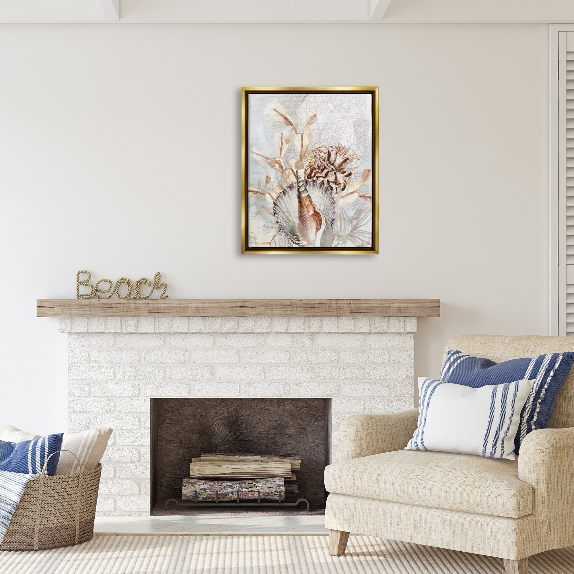 Stupell Industries Various Beige Sea Life Animals & Insects Painting Gold Floater Framed Canvas Art Print Wall Art, 25 x 31