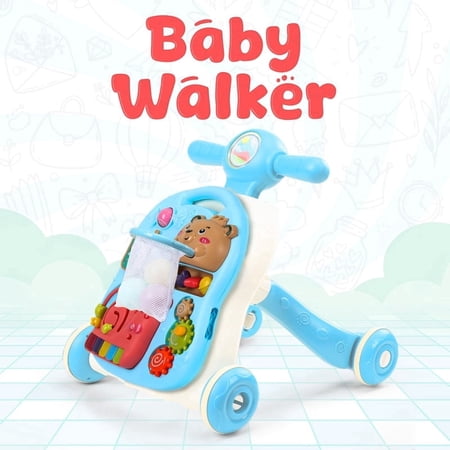 YOLAY 3-in-1 Baby Walker and Activity center for (Girls/Boys) Sit to Stand Learning Walker with Interactive Music Panel for Infants & Toddlers (Blue)