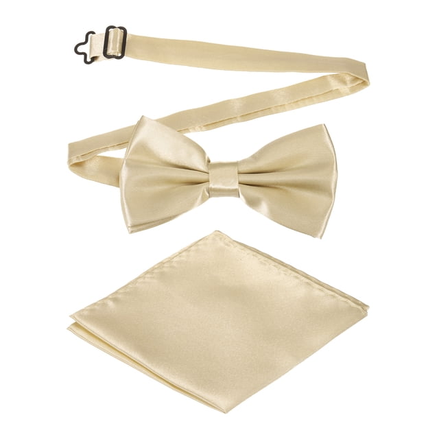 Corbata de moño para hombres, corbatas de moño ajustables con pañuelo de bolsillo, conjuntos de corbatas de moño preatadas para bodas (Oro Champagne Claro)