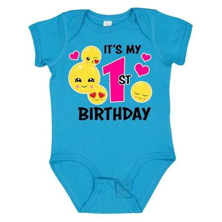 

Inktastic Its My 1st Birthday with Smiling Emoticons Gift Baby Girl Bodysuit