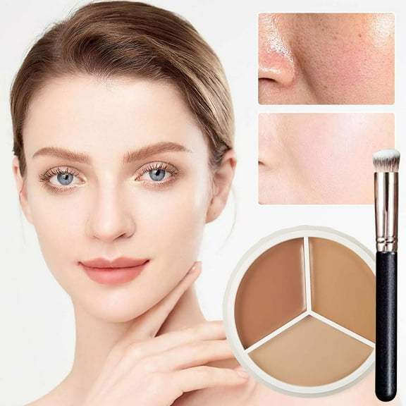 Kokovifyves Face Makeup Tricolor Concealers with Brush Color Correction Concealer Mini Portable Tricolor Concealer Pot for Mature Light Medium