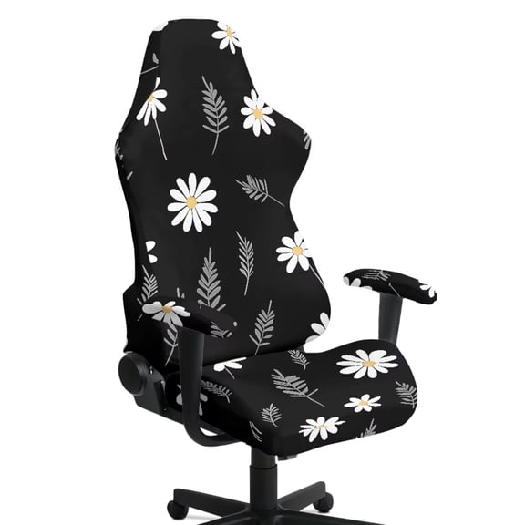 SCRAWLGOD Daisy Leaf Print Gaming Chair Cover Stretch Breathable Furniture Protector Washable Stain Resistant Gamer Chair Slipcover with Armrest Covers