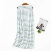 VOINALOMO Women's Cotton Nightdress Sleeveless striped Cotton Sleepwear Comfortable Homedress Round Neck M-XXL
