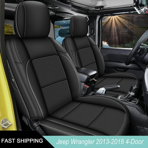 IKABEVEM Custom Fit Seat Covers for Jeep Wrangler 2013-2018 4-Door Waterproof Leather Car Seats Cover Full Set（Black）