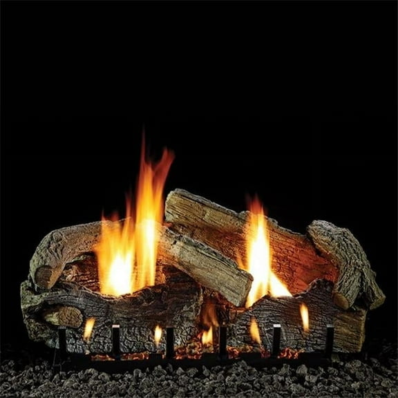 30 in. Stacked Aged Oak Vent Free Refractory Log Set, 7 Piece