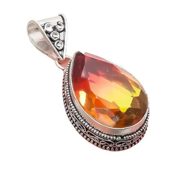 Bi-Color Tourmaline Gemstone Handmade 925 Sterling Silver Jewelry Pendant 1.97" MA-5322