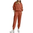 thumbnail image 4 of Women's Ribbed 2 Piece Loungewear Outfits Oversized Half Zip Sweatshirts High Waist Jogger Pants Matching Casual Travel Tracksuit Sets Orange, 4 of 7