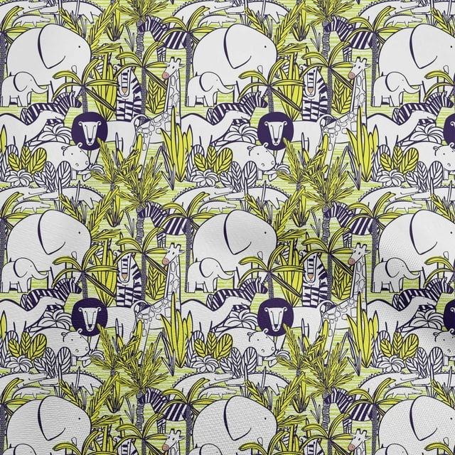 oneOone Polyester Spandex Yellow Fabric Kids Animal Craft Projects Decor Fabric Printed By The Yard 56 Inch Wide