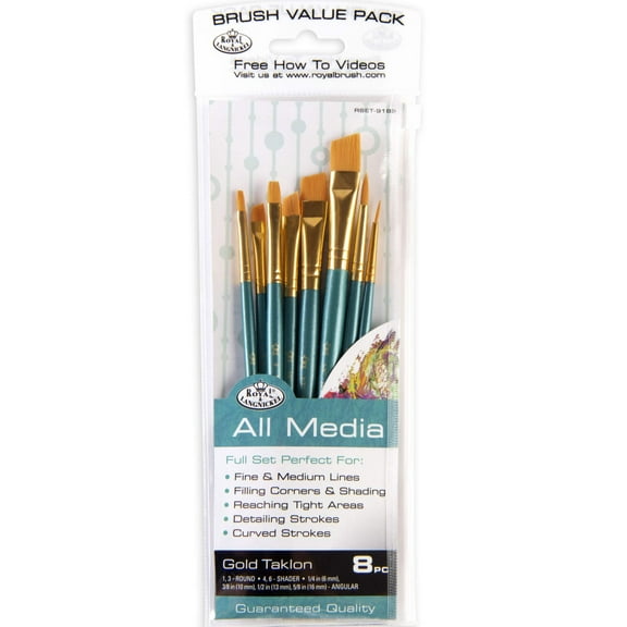 Royal & Langnickel - 8pc Gold Taklon Detail Variety Artist Paint Brushes | RSET-9186 |