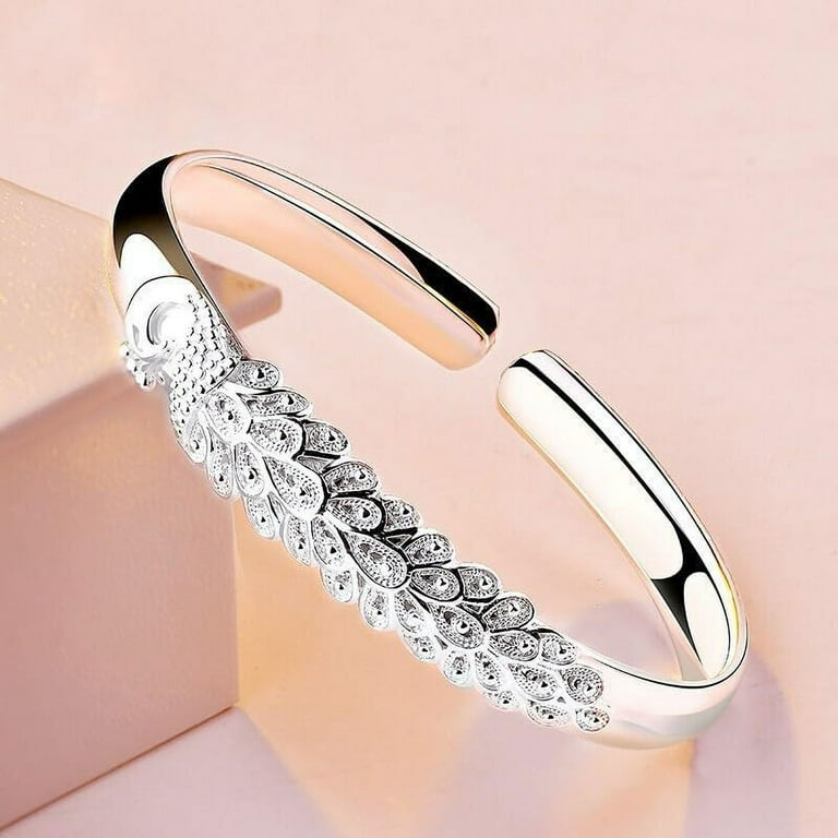 925 Sterling Silver Cuff Bangle Bracelets Adjustable Jewelry